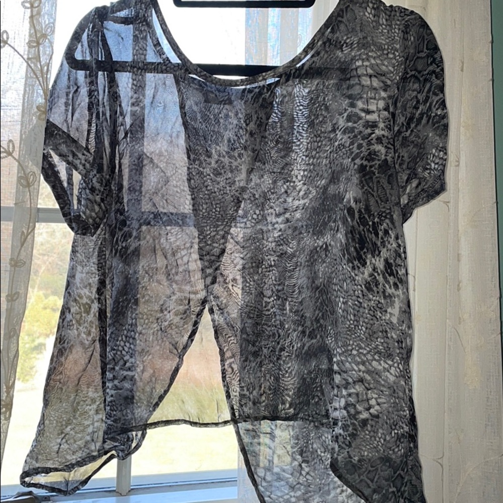 Sheer Black Snakeskin Flowy Short Sleeve Top